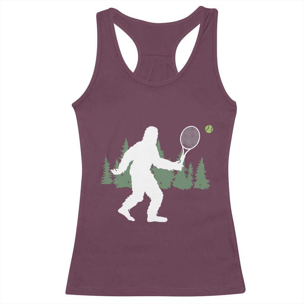 Funny Sasquatch Tennis Player Racerback Tank Top Folklore Cryptid Gift TS12 Maroon Print Your Wear