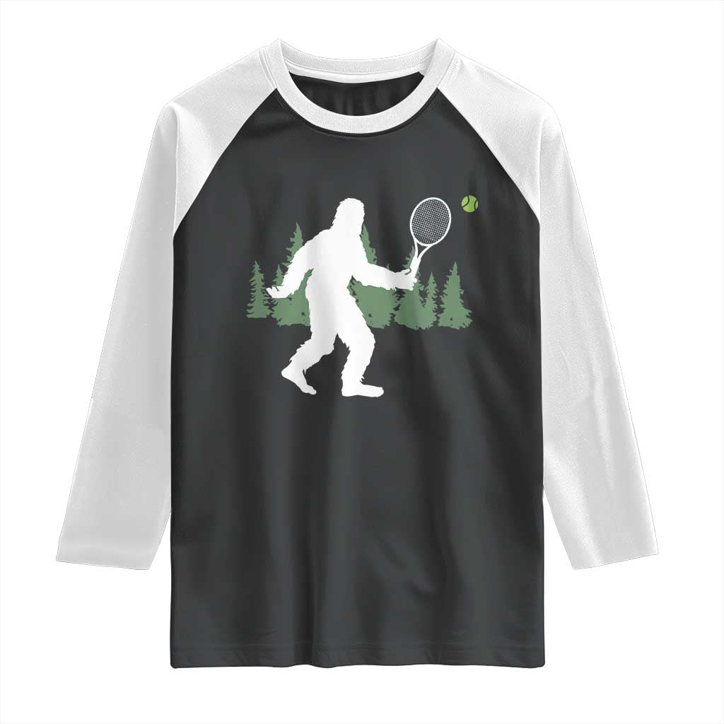 Funny Sasquatch Tennis Player Raglan Shirt Folklore Cryptid Gift TS12 Black White Print Your Wear