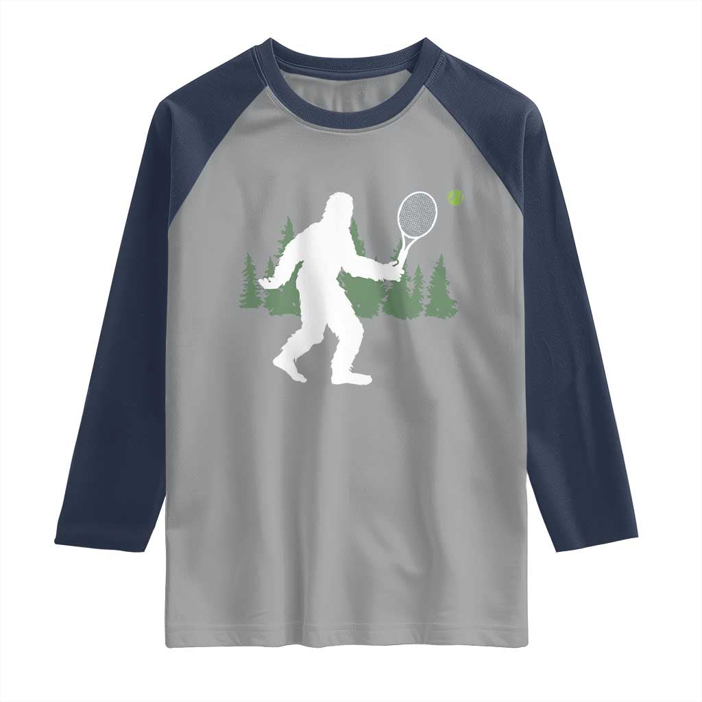 Funny Sasquatch Tennis Player Raglan Shirt Folklore Cryptid Gift TS12 Sport Gray Navy Print Your Wear