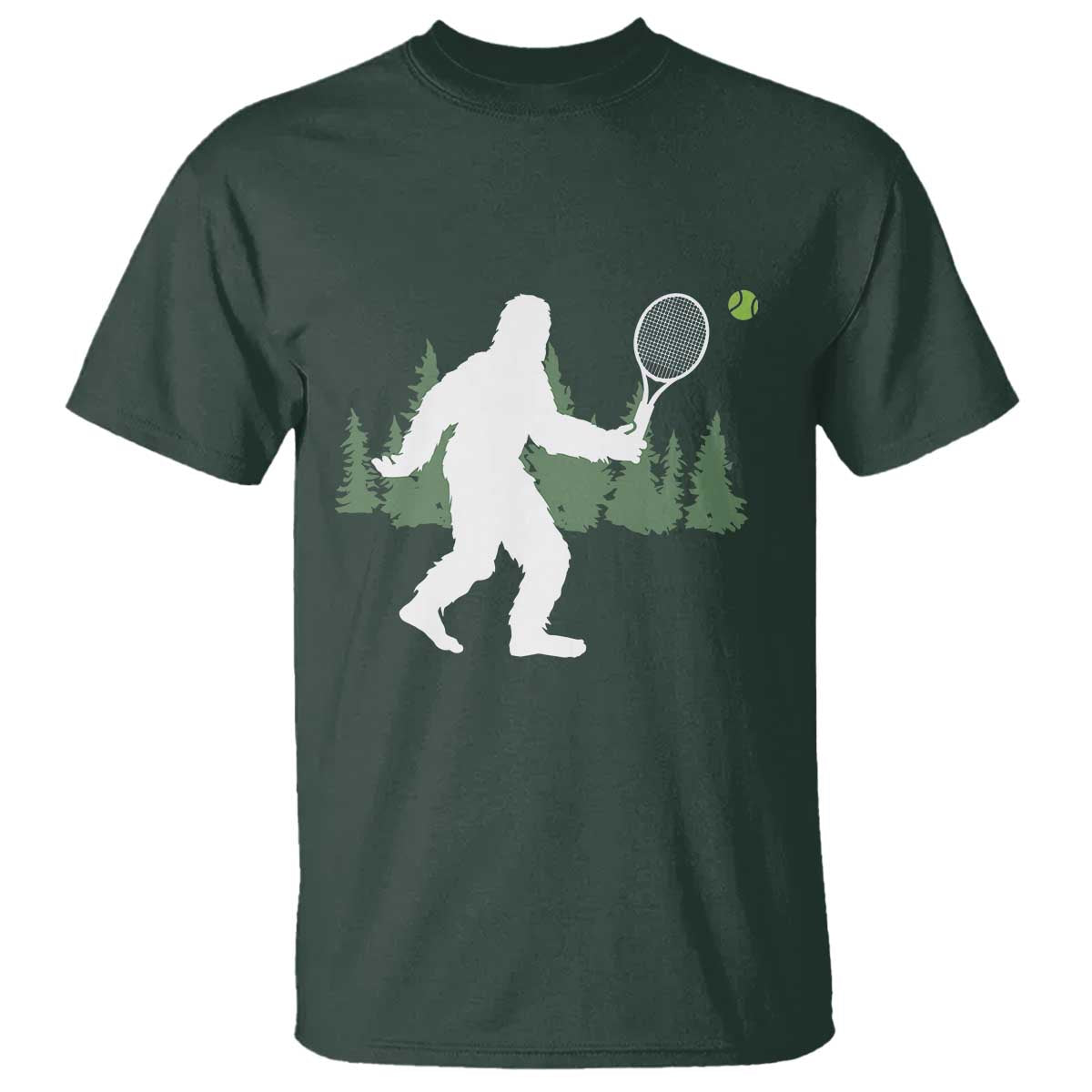 Funny Sasquatch Tennis Player T Shirt Folklore Cryptid Gift TS12 Dark Forest Green Print Your Wear