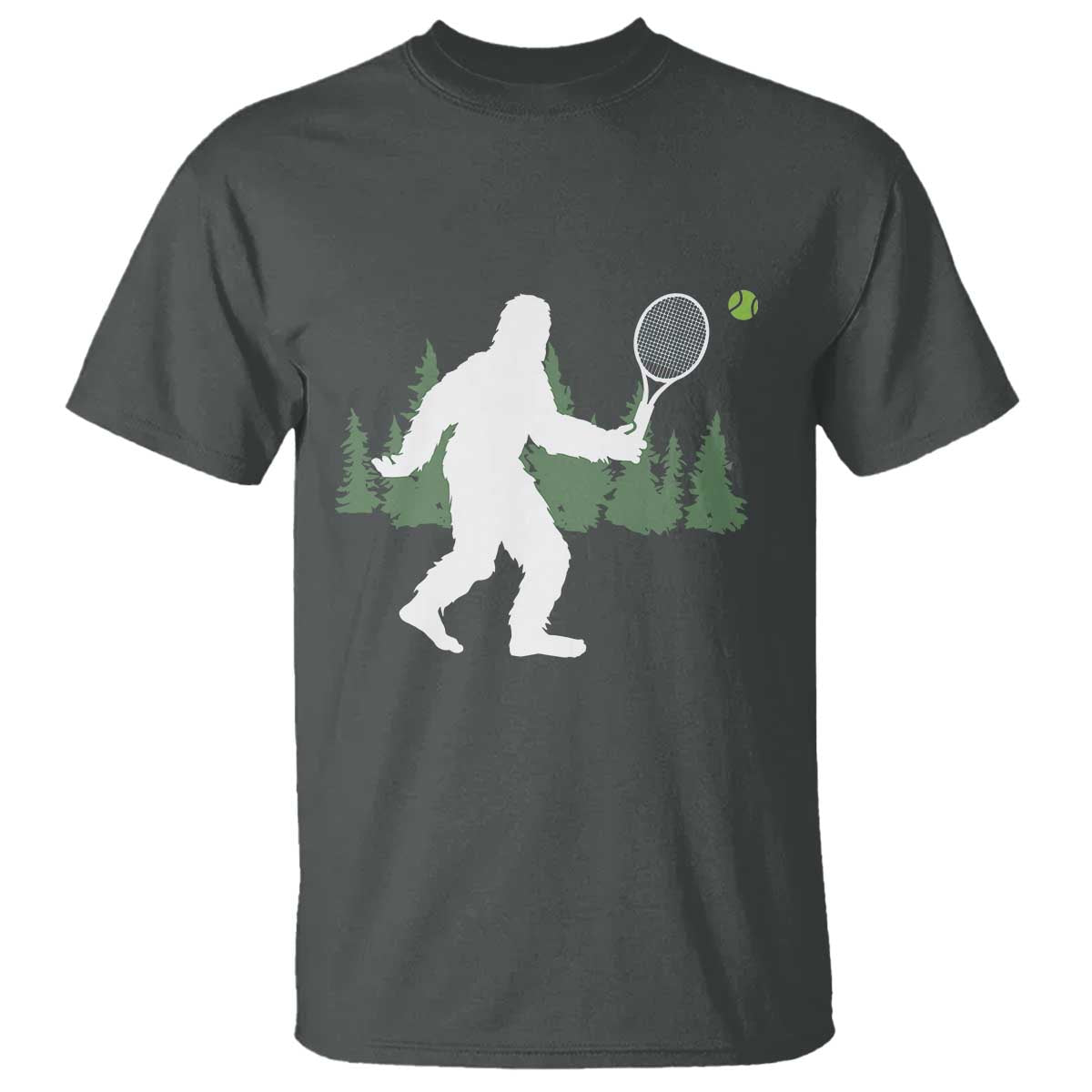 Funny Sasquatch Tennis Player T Shirt Folklore Cryptid Gift TS12 Dark Heather Print Your Wear