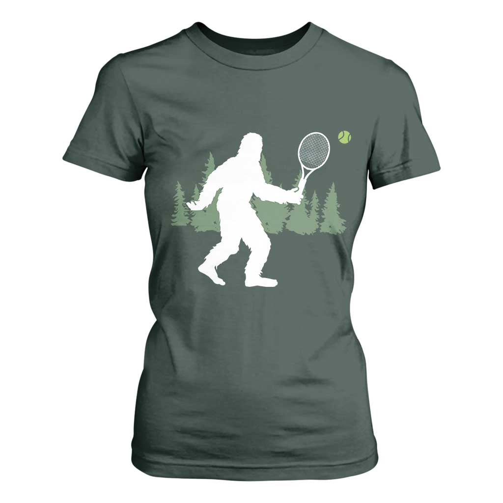 Funny Sasquatch Tennis Player T Shirt For Women Folklore Cryptid Gift TS12 Dark Forest Green Print Your Wear