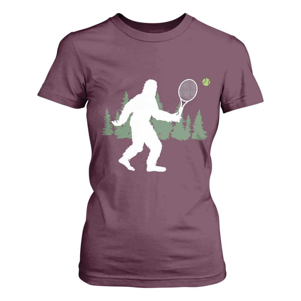 Funny Sasquatch Tennis Player T Shirt For Women Folklore Cryptid Gift TS12 Maroon Print Your Wear