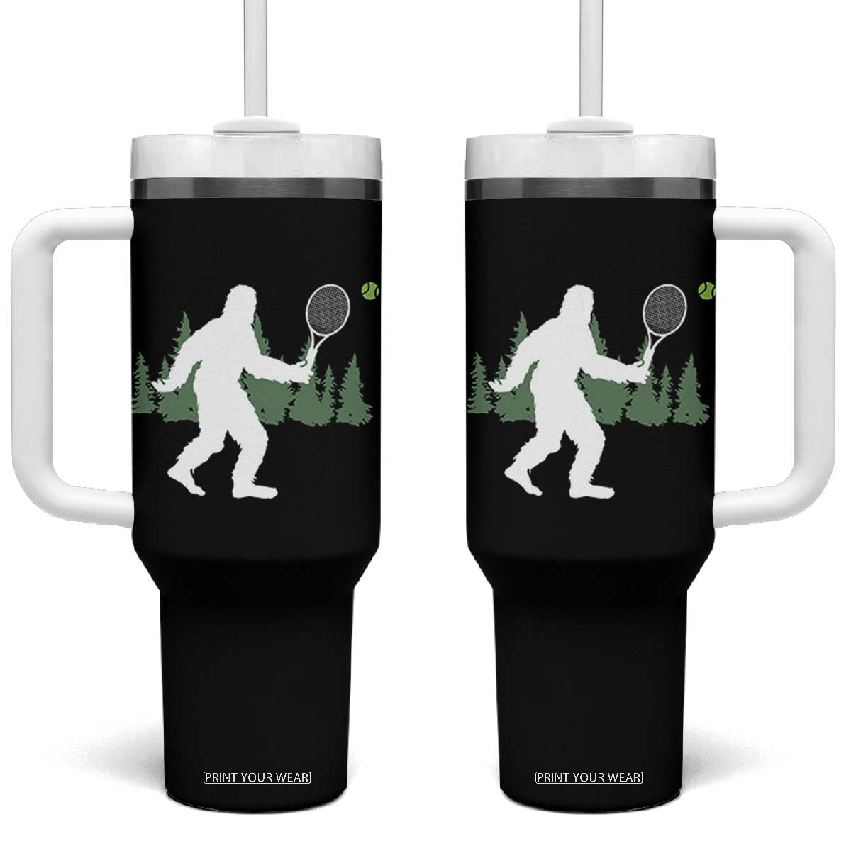 Funny Sasquatch Tennis Player Tumbler With Handle Folklore Cryptid Gift TS12 One Size: 40 oz Black Print Your Wear