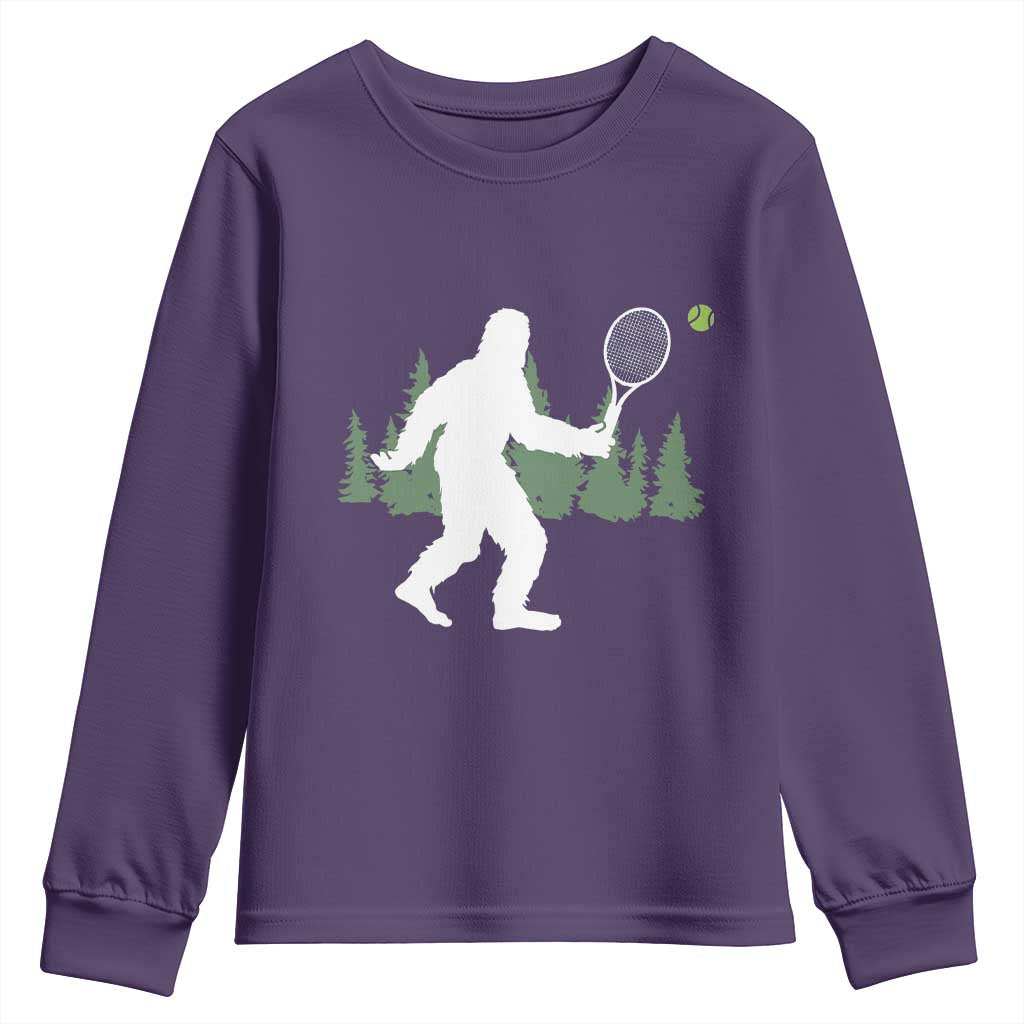 Funny Sasquatch Tennis Player Youth Sweatshirt Folklore Cryptid Gift TS12 Purple Print Your Wear