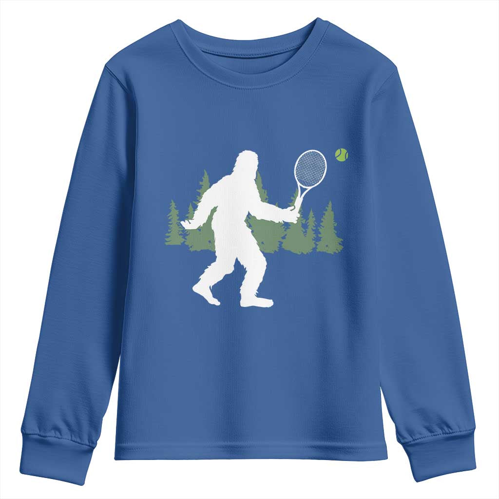 Funny Sasquatch Tennis Player Youth Sweatshirt Folklore Cryptid Gift TS12 Royal Blue Print Your Wear