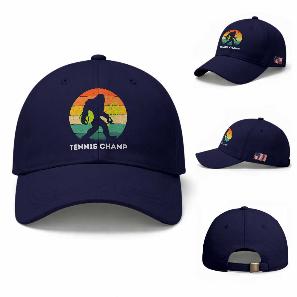 Vintage Retro Bigfoot Tennis Player Gift Baseball Cap Tennis Champ TS12 Baseball Cap Universal Fit Dark Blue Print Your Wear