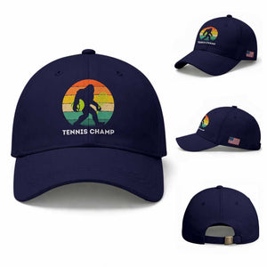 Vintage Retro Bigfoot Tennis Player Gift Baseball Cap Tennis Champ TS12 Baseball Cap Universal Fit Dark Blue Print Your Wear