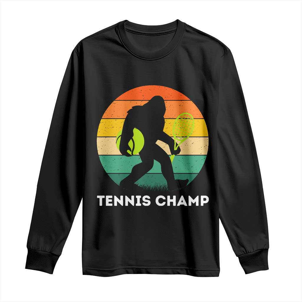 Vintage Retro Bigfoot Tennis Player Gift Long Sleeve Shirt Tennis Champ TS12 Black Print Your Wear