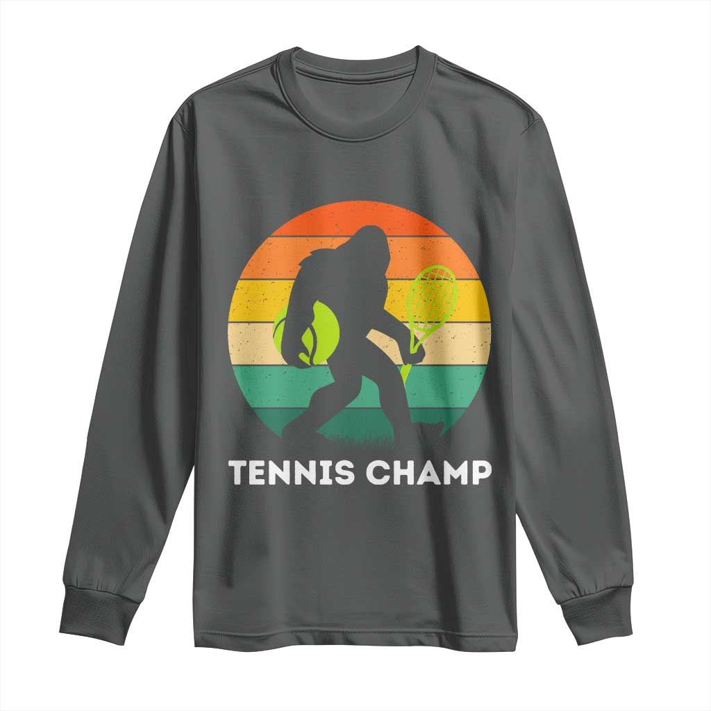 Vintage Retro Bigfoot Tennis Player Gift Long Sleeve Shirt Tennis Champ TS12 Dark Heather Print Your Wear