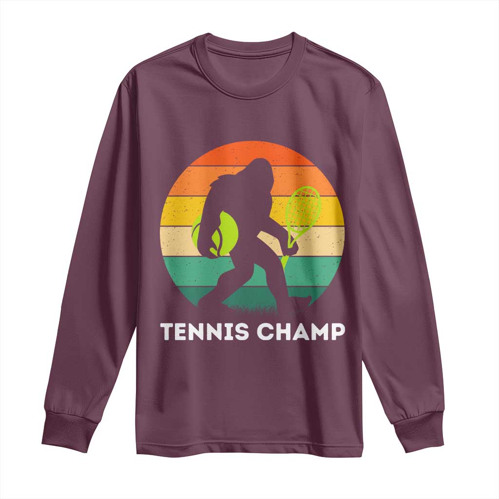 Vintage Retro Bigfoot Tennis Player Gift Long Sleeve Shirt Tennis Champ TS12 Maroon Print Your Wear