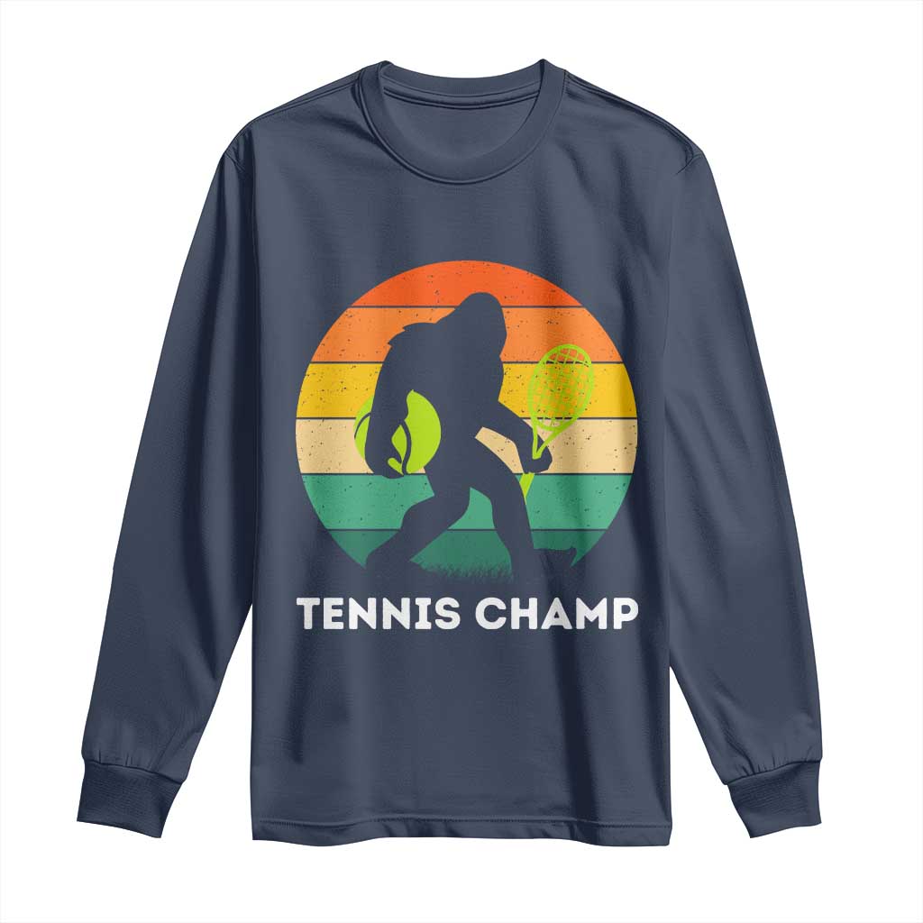 Vintage Retro Bigfoot Tennis Player Gift Long Sleeve Shirt Tennis Champ TS12 Navy Print Your Wear
