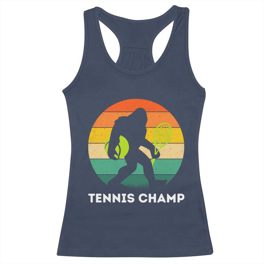 Vintage Retro Bigfoot Tennis Player Gift Racerback Tank Top Tennis Champ TS12 Navy Print Your Wear