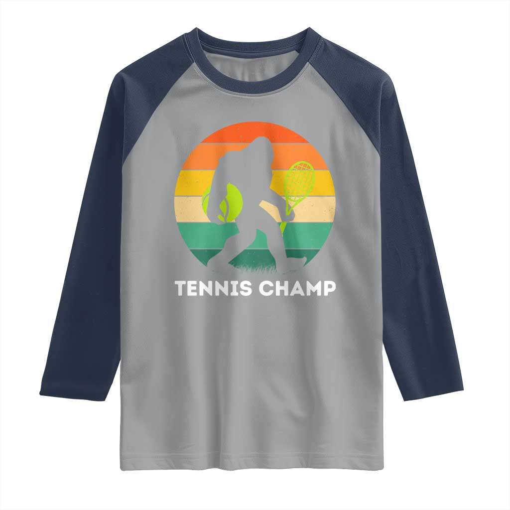 Vintage Retro Bigfoot Tennis Player Gift Raglan Shirt Tennis Champ TS12 Sport Gray Navy Print Your Wear
