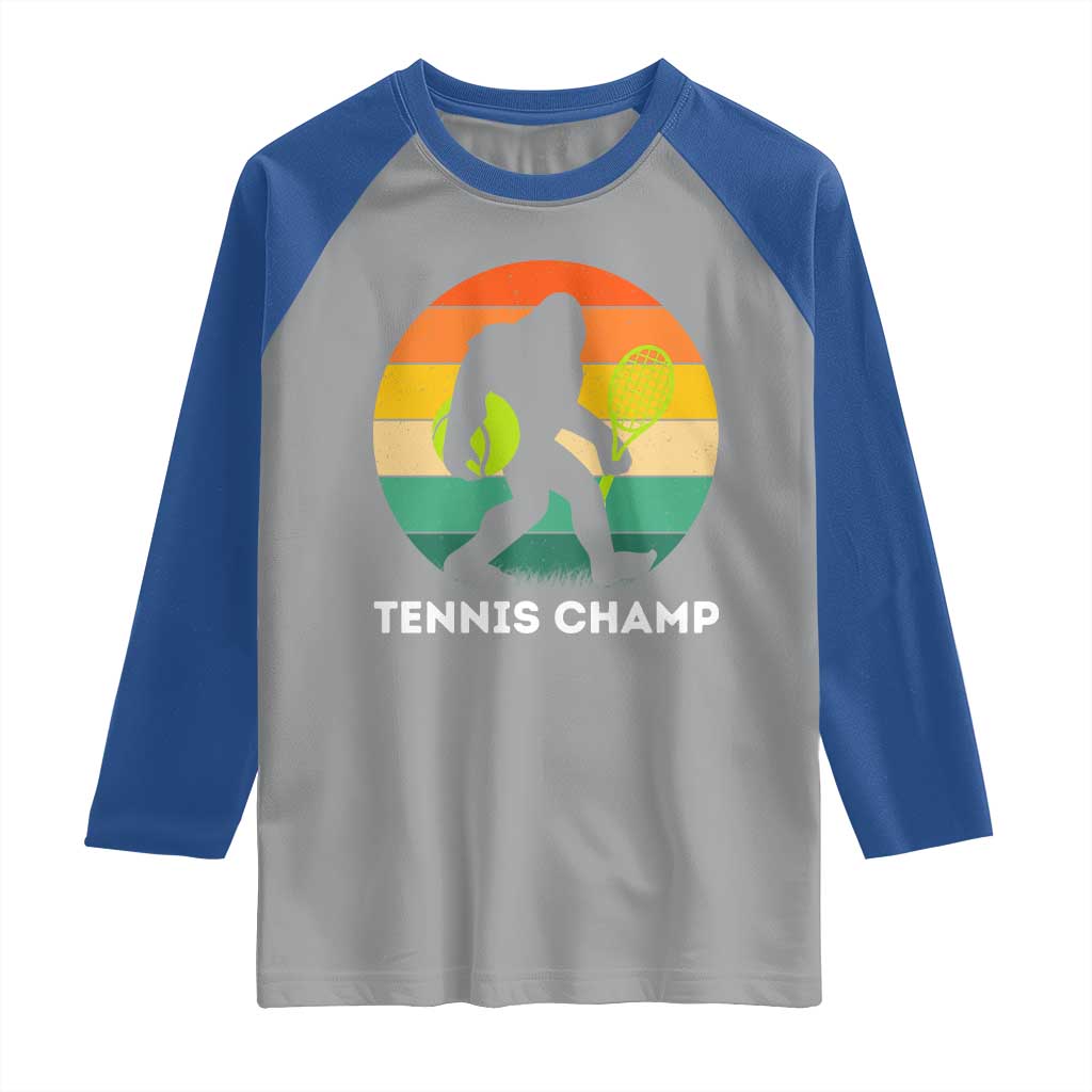 Vintage Retro Bigfoot Tennis Player Gift Raglan Shirt Tennis Champ TS12 Sport Gray Royal Print Your Wear