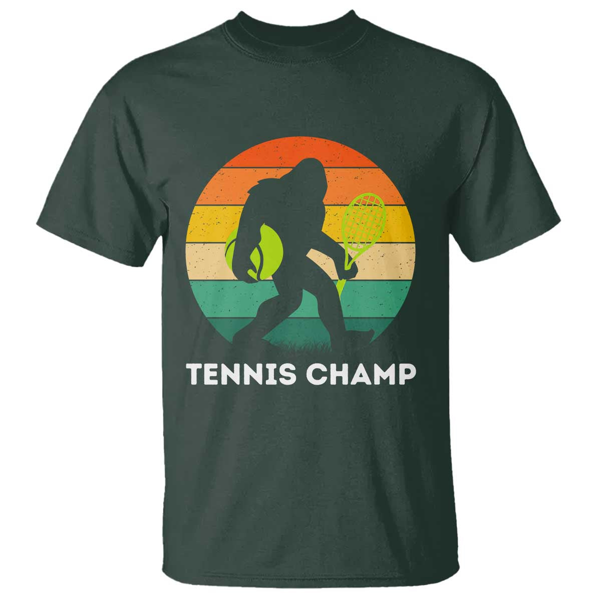 Vintage Retro Bigfoot Tennis Player Gift T Shirt Tennis Champ TS12 Dark Forest Green Print Your Wear