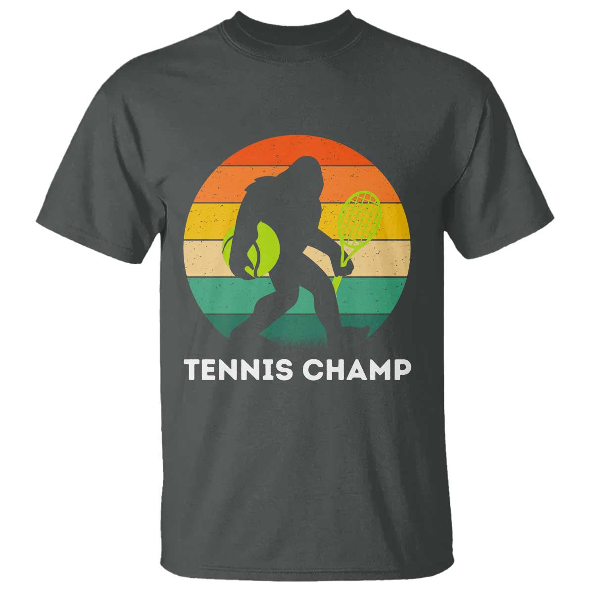 Vintage Retro Bigfoot Tennis Player Gift T Shirt Tennis Champ TS12 Dark Heather Print Your Wear
