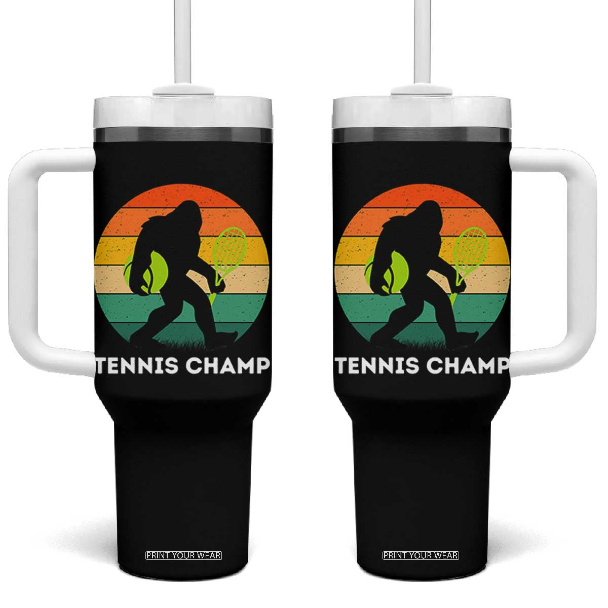 Vintage Retro Bigfoot Tennis Player Gift Tumbler With Handle Tennis Champ TS12 One Size: 40 oz Black Print Your Wear