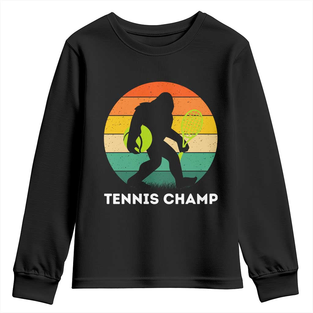 Vintage Retro Bigfoot Tennis Player Gift Youth Sweatshirt Tennis Champ TS12 Black Print Your Wear