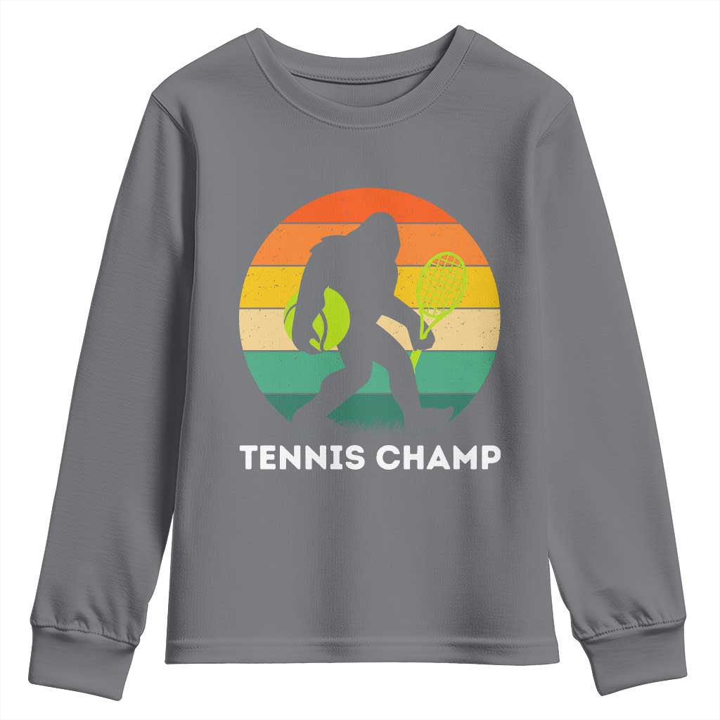 Vintage Retro Bigfoot Tennis Player Gift Youth Sweatshirt Tennis Champ TS12 Charcoal Print Your Wear