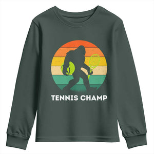 Vintage Retro Bigfoot Tennis Player Gift Youth Sweatshirt Tennis Champ TS12 Dark Forest Green Print Your Wear