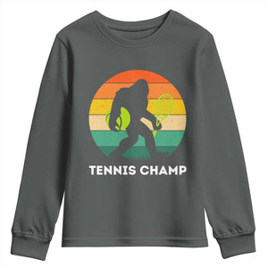 Vintage Retro Bigfoot Tennis Player Gift Youth Sweatshirt Tennis Champ TS12 Dark Heather Print Your Wear