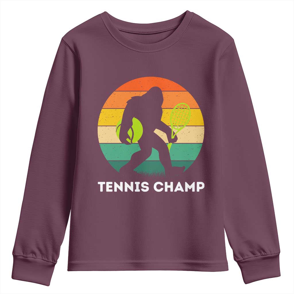 Vintage Retro Bigfoot Tennis Player Gift Youth Sweatshirt Tennis Champ TS12 Maroon Print Your Wear