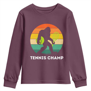 Vintage Retro Bigfoot Tennis Player Gift Youth Sweatshirt Tennis Champ TS12 Maroon Print Your Wear