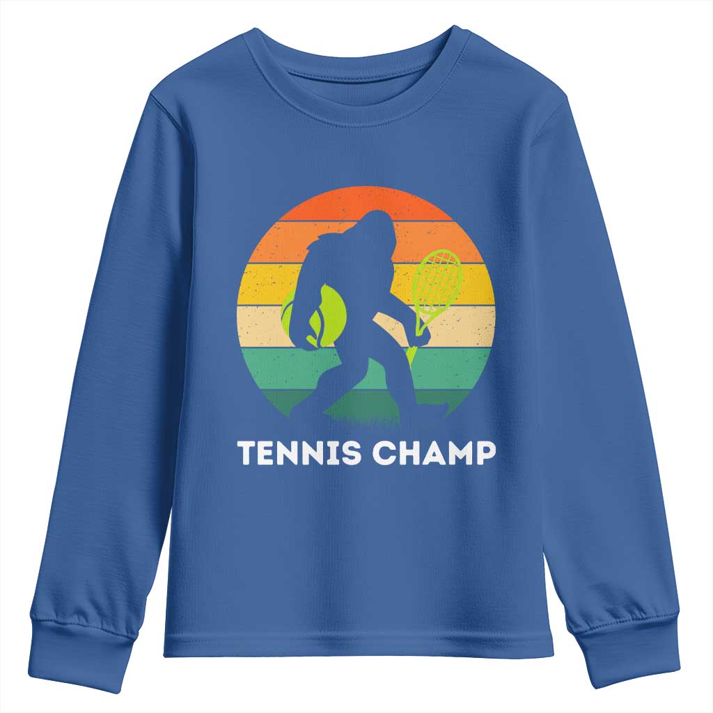 Vintage Retro Bigfoot Tennis Player Gift Youth Sweatshirt Tennis Champ TS12 Royal Blue Print Your Wear