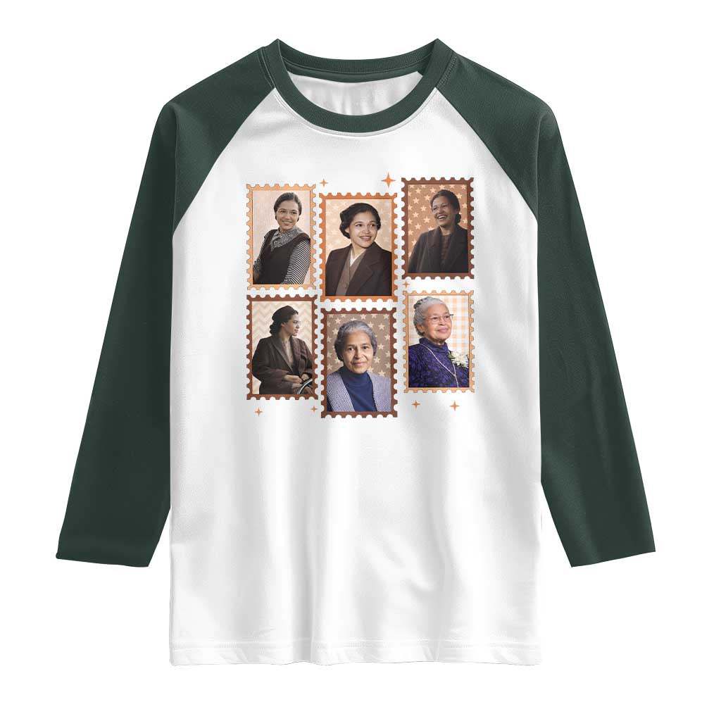 Rosa Parks Raglan Shirt African American Civil Rights Legacy TS12 White Dark Forest Green Print Your Wear