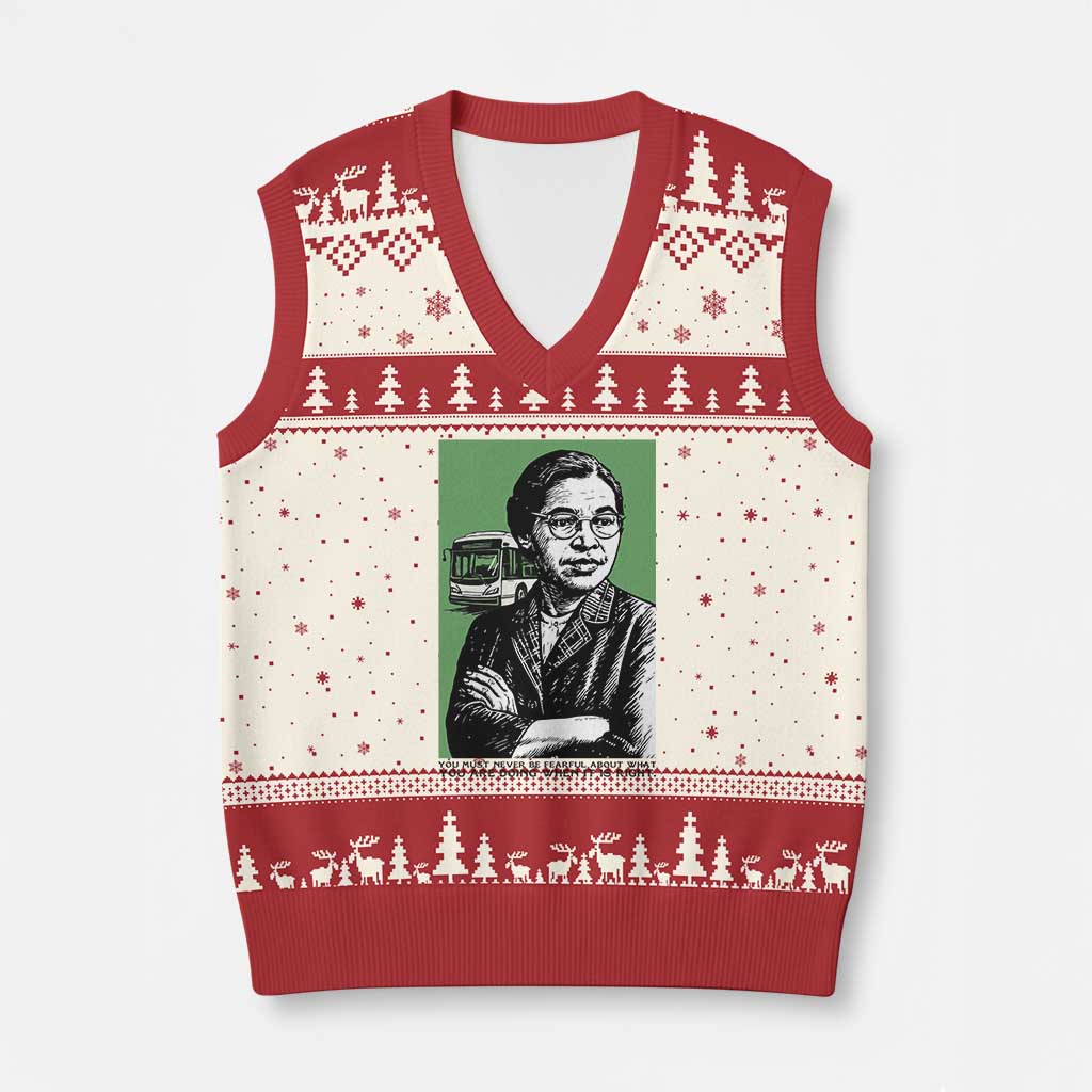 Rosa Parks Quote V-Neck Knit Sweater Vest Never Be Fearful When It Is Right TS12 Beige Red Print Your Wear
