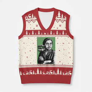Rosa Parks Quote V-Neck Knit Sweater Vest Never Be Fearful When It Is Right TS12 Beige Red Print Your Wear