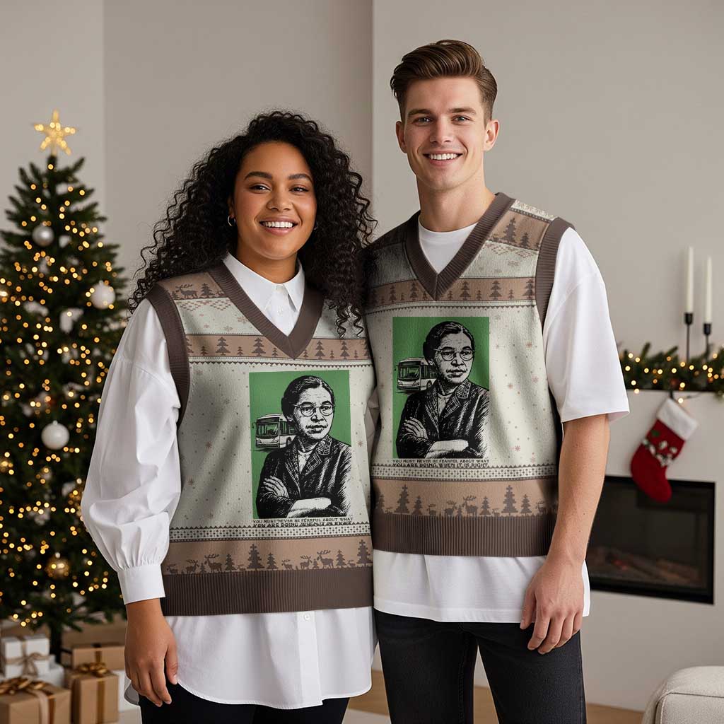 Rosa Parks Quote V-Neck Knit Sweater Vest Never Be Fearful When It Is Right TS12 Mocha Mousse Print Your Wear