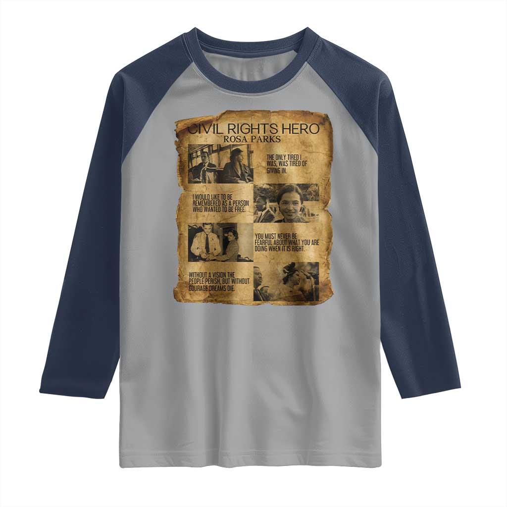 Rosa Parks Quote Raglan Shirt Civil Rights History Hero TS12 Sport Gray Navy Print Your Wear