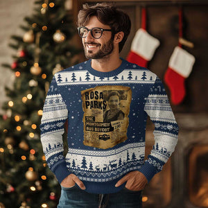 Vintage Rosa Parks Ugly Christmas Sweater Groovy Black History Month TS12 Navy Beige Print Your Wear
