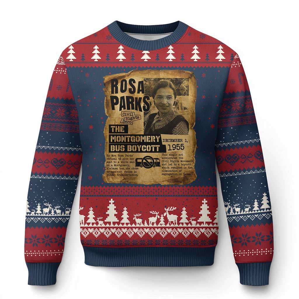 Vintage Rosa Parks Ugly Christmas Sweater Groovy Black History Month TS12 Navy Red Print Your Wear