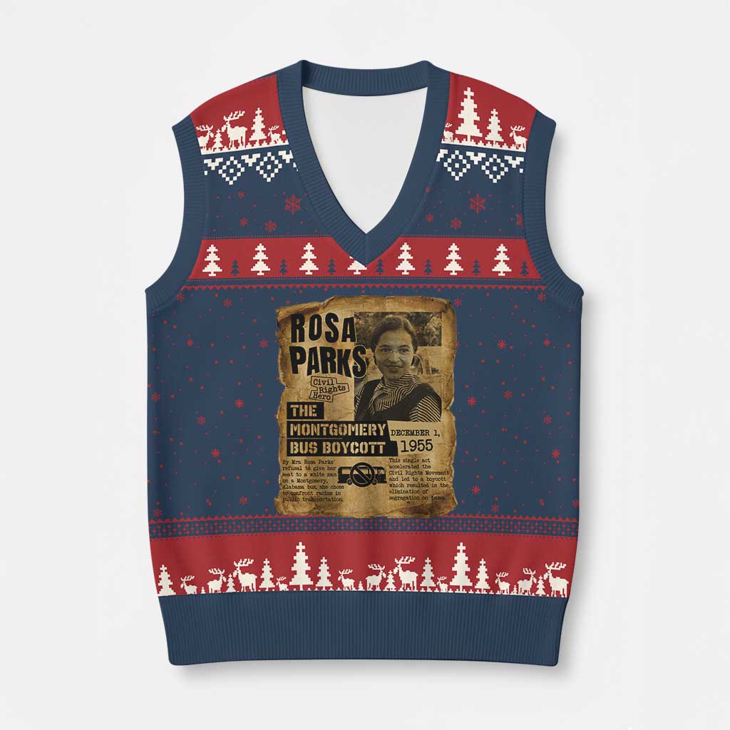 Vintage Rosa Parks V-Neck Knit Sweater Vest Groovy Black History Month TS12 Navy Red Print Your Wear