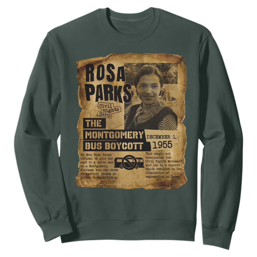 Vintage Rosa Parks Sweatshirt Groovy Black History Month TS12 Dark Forest Green Print Your Wear