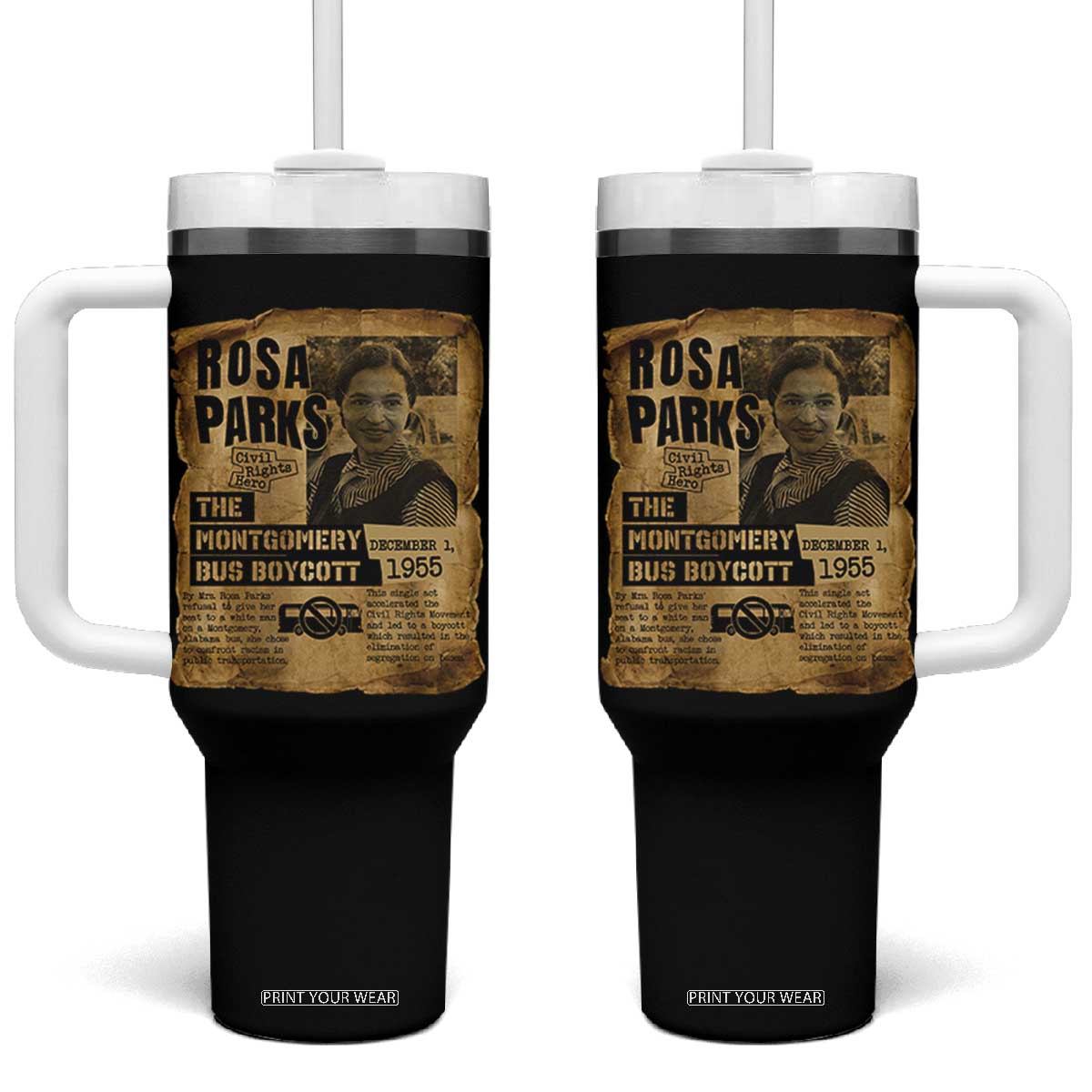 Vintage Rosa Parks Tumbler With Handle Groovy Black History Month TS12 One Size: 40 oz Black Print Your Wear