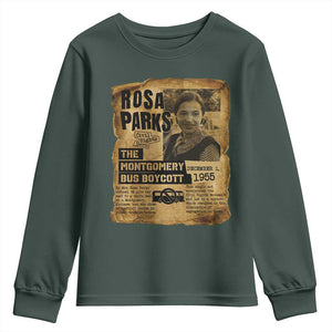 Vintage Rosa Parks Youth Sweatshirt Groovy Black History Month TS12 Dark Forest Green Print Your Wear