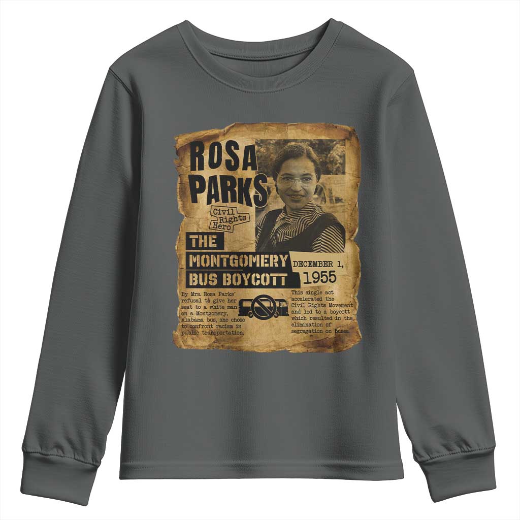 Vintage Rosa Parks Youth Sweatshirt Groovy Black History Month TS12 Dark Heather Print Your Wear