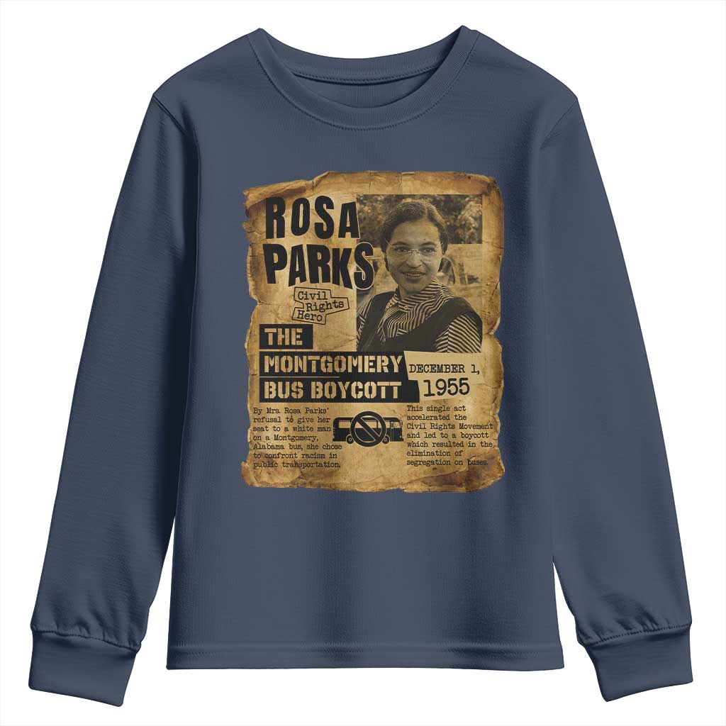 Vintage Rosa Parks Youth Sweatshirt Groovy Black History Month TS12 Navy Print Your Wear