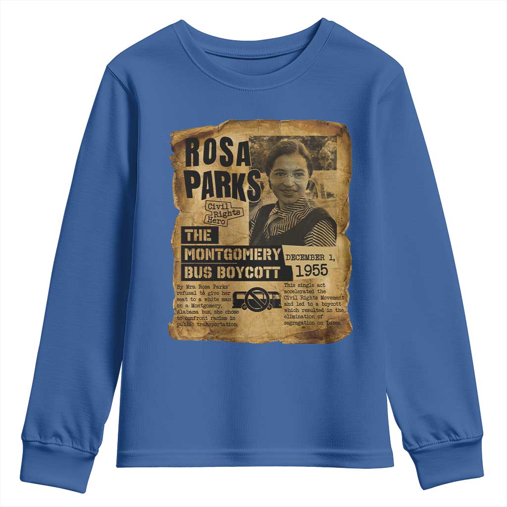 Vintage Rosa Parks Youth Sweatshirt Groovy Black History Month TS12 Royal Blue Print Your Wear