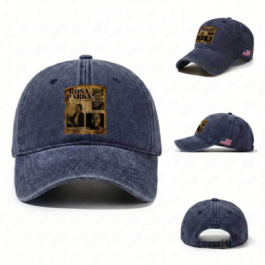 Vintage Rosa Parks Washed Cotton Baseball Cap Women Empowerment Inspirational Quote TS12 Washed Cap Universal Fit Navy Print Your Wear