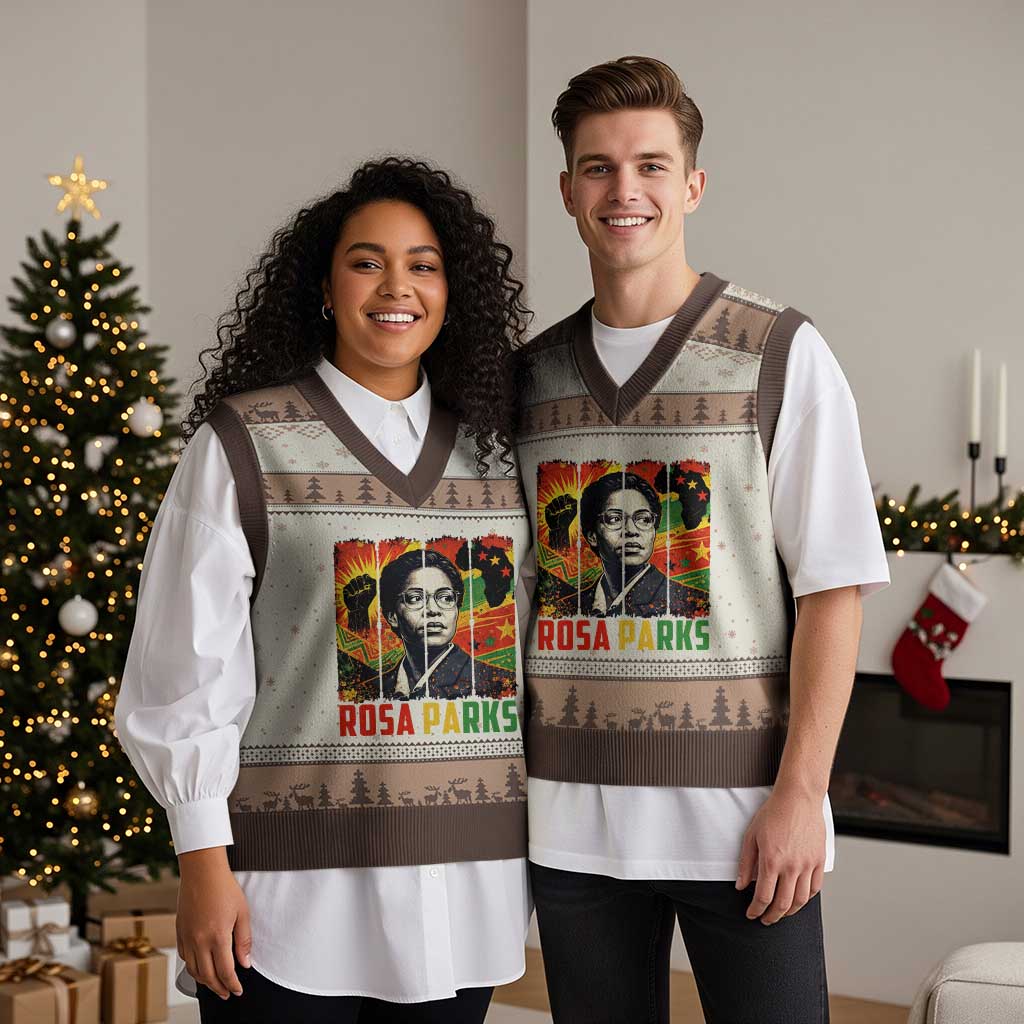 Rosa Parks V-Neck Knit Sweater Vest Strong Black Women Pride TS12 Mocha Mousse Print Your Wear