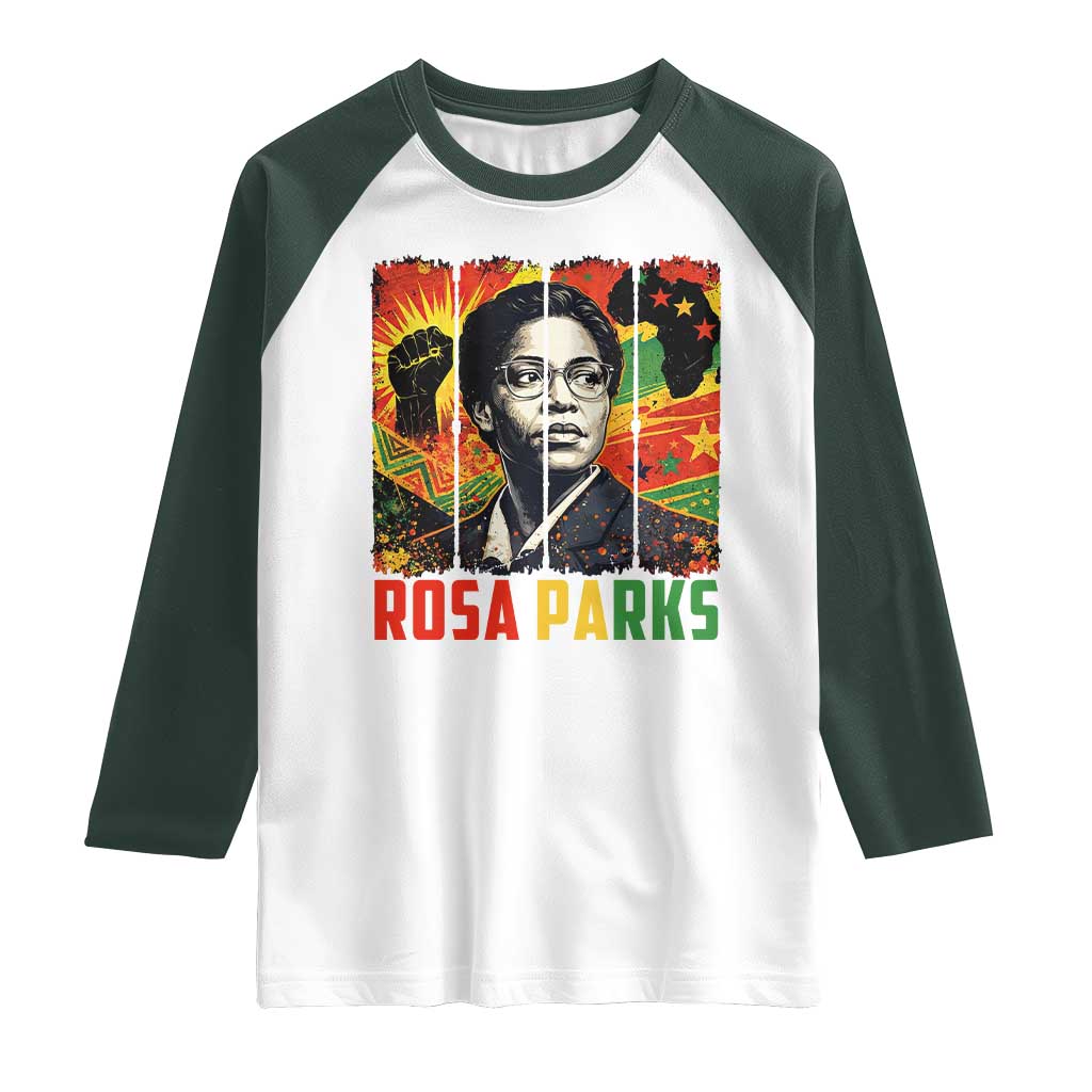 Rosa Parks Raglan Shirt Strong Black Women Pride TS12 White Dark Forest Green Print Your Wear