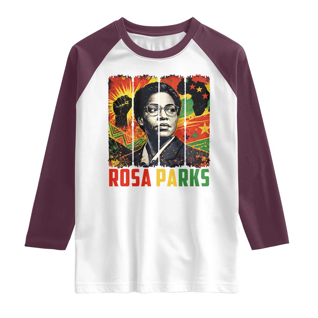 Rosa Parks Raglan Shirt Strong Black Women Pride TS12 White Maroon Print Your Wear