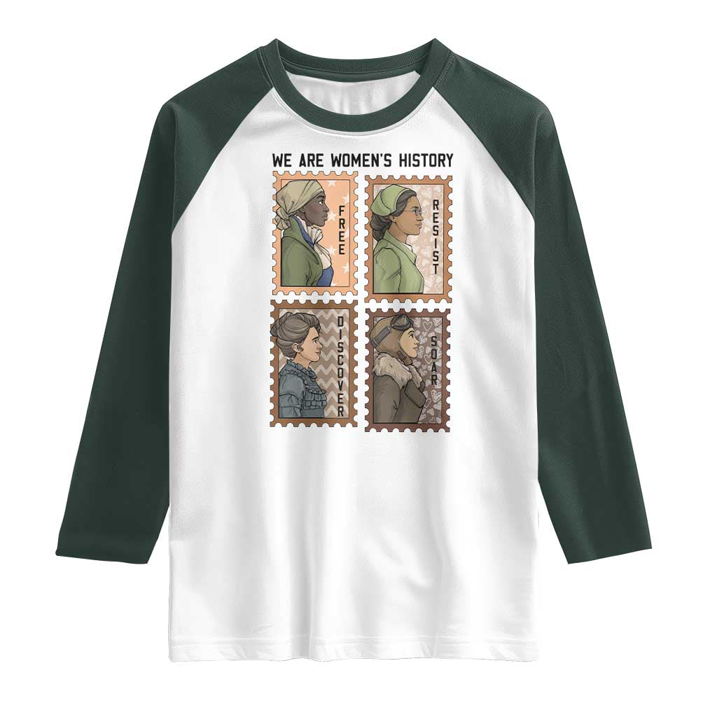 Black Women History Leaders Raglan Shirt Womens History Month TS12 White Dark Forest Green Print Your Wear