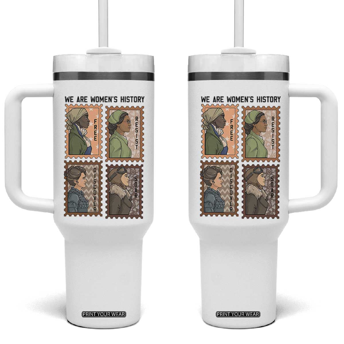 Black Women History Leaders Tumbler With Handle Womens History Month TS12 One Size: 40 oz White Print Your Wear