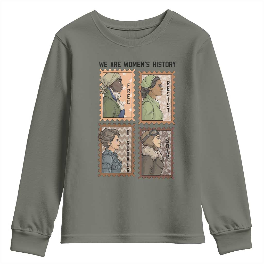 Black Women History Leaders Youth Sweatshirt Womens History Month TS12 Military Green Print Your Wear